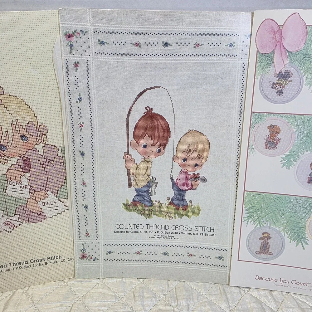 Lot Of 4 Vintage Precious Moments Cross Stitch Pattern Books Gloria & Pat 1980s